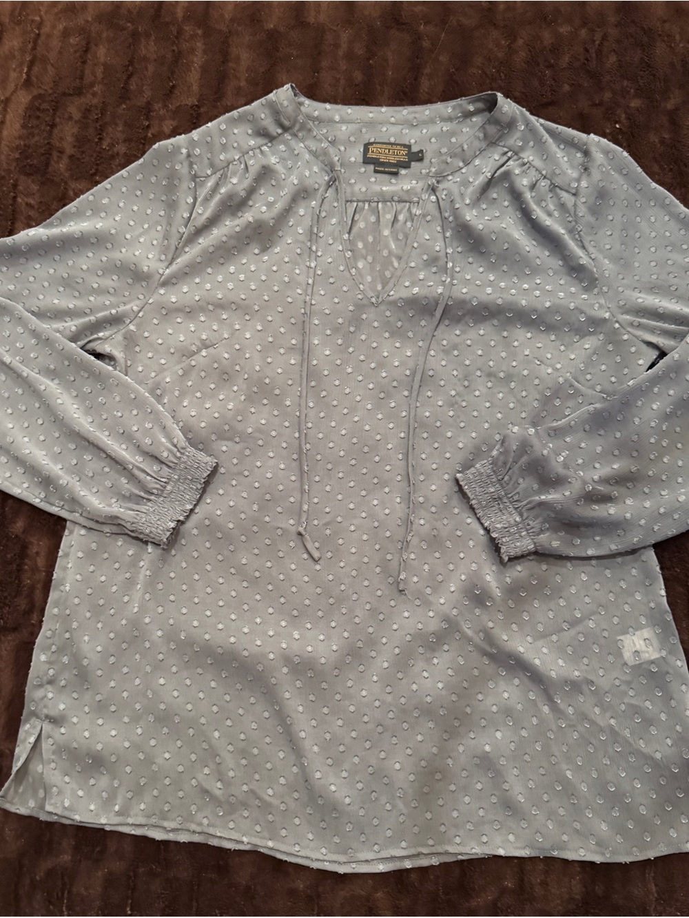 Pendleton Pale Blue Swiss Dot Peasant Blouse